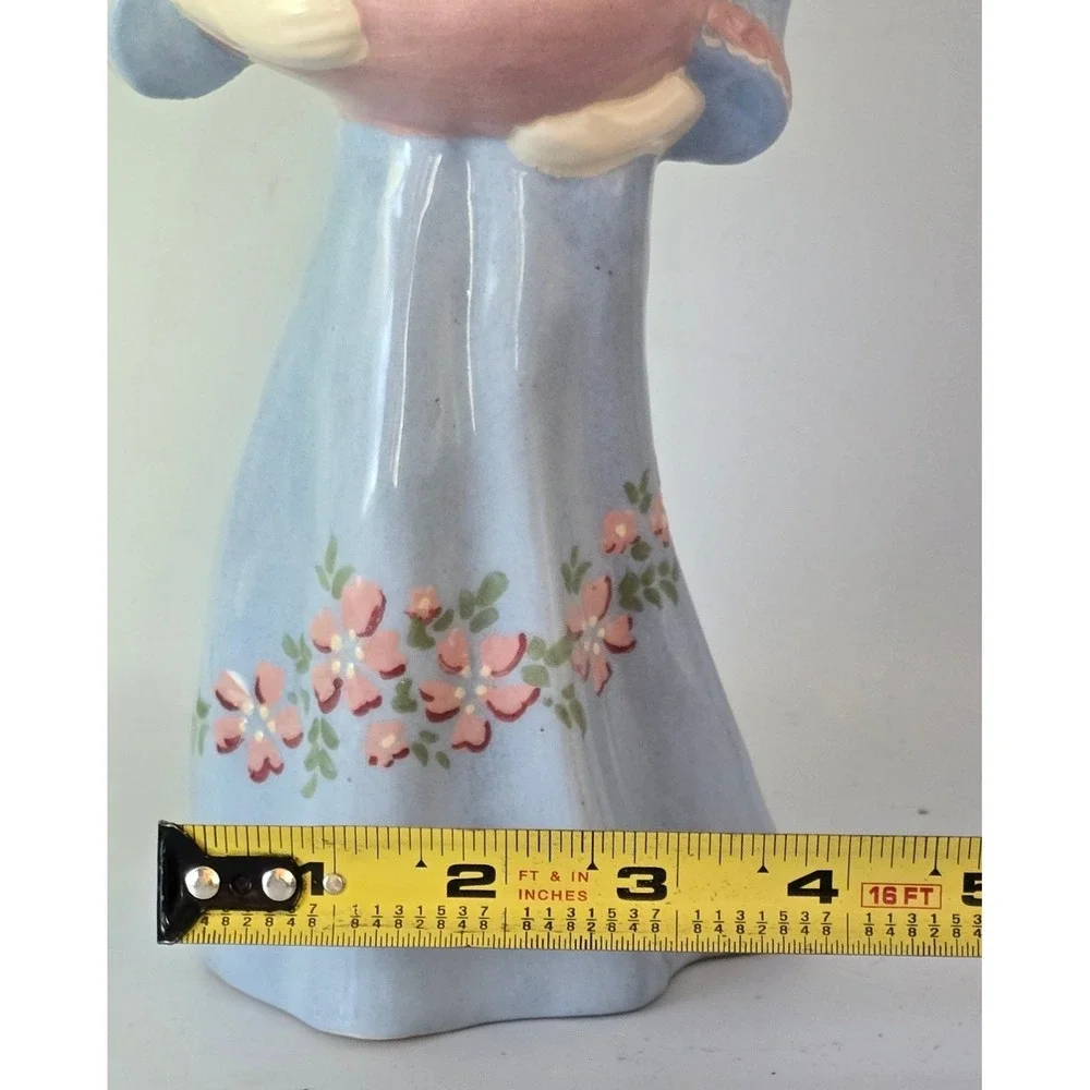 Vintage Lady Vase Blue Dress Pink Floral 1940-50's Weil Ware California 3053 MCM